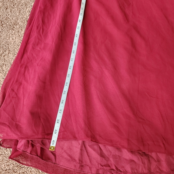 Dessy Collection Lux Chiffon Halter Back Ruffle Floor Dress In Burgundy 14 NWT - Picture 11 of 11